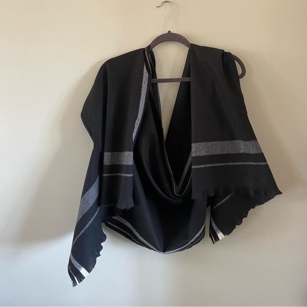 Black Plaid Open Front Draped Cardigan Scarf